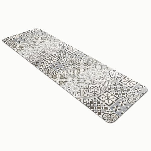 Comart - Tappeto Cucina Gaya - 60x200 cm - Ultra Assorbente - Antiscivolo - Stampa Digitale - In Poliestere - Morbido al Tatto - Lavabile - Moderna Passatoia per Cucina e Corridoio - Cementine Grigie