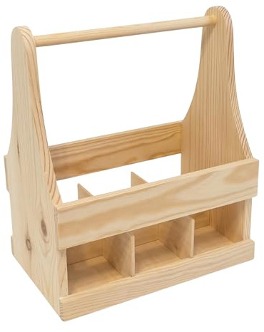 GoodFreshDecor Flaschenträger aus Holz für 6 Flaschen 0,5 L - Stabiler Bierträger - Personalisierbares DIY Geschenk - Männerhandtasche Bier - Kiefernholz 24 x 16 x 29 cm - Natur