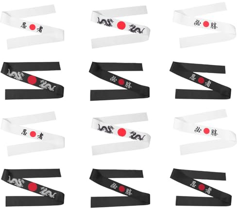Vaguelly Bandeaux japonais 12 pièces en tissu respirant et élastique style traditionnel pour karaté, cuisine, yoga et accessoires cosplay garçons filles