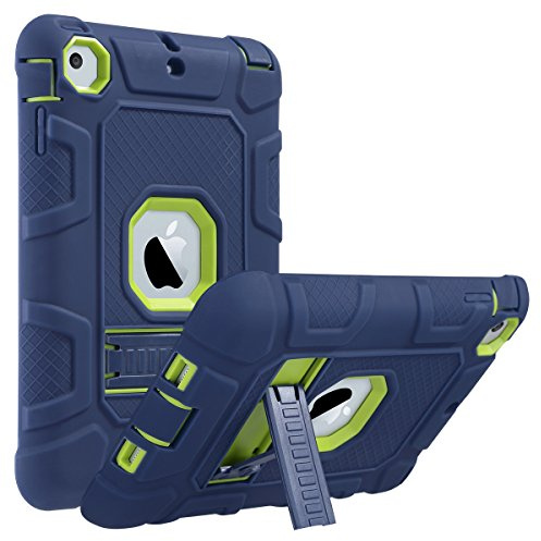 ULAK iPad mini 1/2/3 Hülle, [Armor Serie] Stoßfest Schutzhülle mit Kickstand 3 in 1 Soft Silikon + Hart PC Tasche Standfunktion case Cover für Apple iPad mini/Mini 2/Mini 3 - Marineblau + Lindgrün