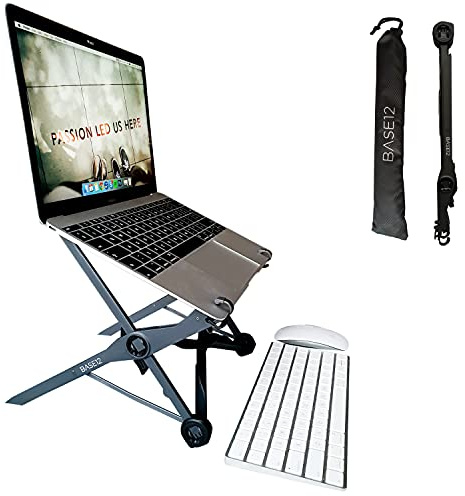 BASE12 Laptop Stand, Foldable Portable Desktop Laptop Holder, 3 Levels Height Adjustable Ergonomic Laptop Riser for Desks, MacBook, Laptops 10-17