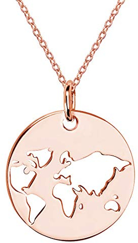 MATERIA Damen Kette mit Weltkugel Anhänger rund aus 925 Sterlingsilber in Silber - Gold - Rosegold vergoldet 42-47cm
