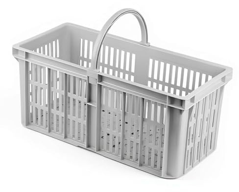Chabrias Ltd Glass Collection Caddy Basket with Handle - UK Made Heavy Duty Bar Glass Carrier for Pubs, Restaurants & Home, Multi-Purpose Cleaning Caddy, Bottle & Glasses Transport - (1, Grey)