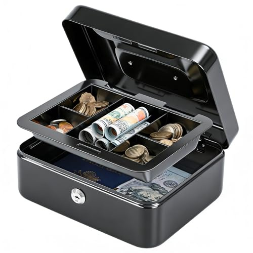 KYODOLED Small Metal Lock Box with Key for Cash and Medication, 2 Keys