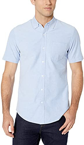 Amazon Essentials Men's Slim-Fit Short-Sleeve Pocket Oxford Shirt, Blue, L