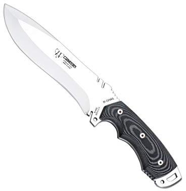 Cudeman Cuchillo 299-B Boina Verde Español hoja de acero Böhler N-695 de 18 cm y empuñadura de micarta negra de 13,5 cm para caza, pesca, supervivencia y bushcraft + Portabotellas regalo