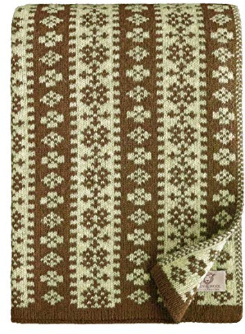 Linen & Cotton Luxus Warme Decke Wolldecke Gestrickt Arctic - 100% Reine Neuseeland Wolle, Beige/Braun (130 x 180cm) Wohndecke Kuscheldecke Strick Sofadecke Strickdecke Plaid Schurwolle Couch Sofa