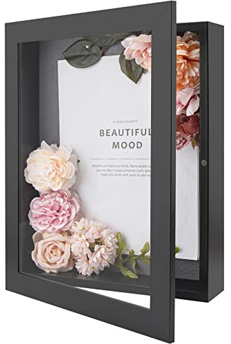 Golden State Art, 11x14 Shadow Box Frame Display Case, 2-inch Depth, Great for Collages, Collections, Mementos, 6 Pins Included (Black, 1 Pack)