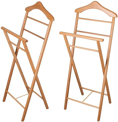 Staboos Herrendiener aus Massivholz, Bio-geölt - Stummer Diener (Buche) | Fertig montiert, Bio-geölt – Stabiler Kleiderständer, klappbar – Stiller Diener für Schlafzimmer, Ankleide, Bad & Flur