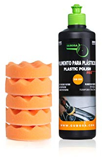 Pulimento coche para plasticos y faros kit limpieza polish profesional para renovar faros opacos quitar arañazos y abrillantar + esponjas 80mm detailing coche 500 ml | GUBOSA