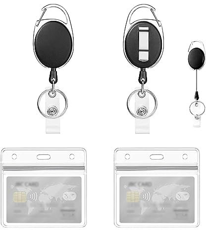 Einziehbarer Ausweishalter, 2 Stück Ausweisrolle, Schlüsselband Ausziehbar, für Schlüsselanhänger, Ausweishalter Kartenhalter, Einziehbarer ID Card Holder (Black)
