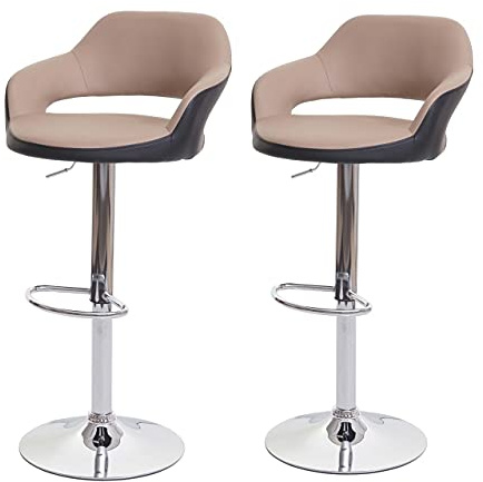 Mendler 2er-Set Barhocker HWC-F16 mit Lehne Kunstleder - Taupe-schwarz | Barstuhl, Tresenhocker, Drehhocker