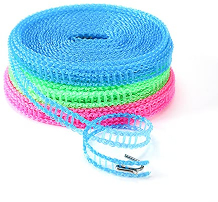 ALINNA Juego de 3 tendederos de nailon ajustable, color rosa, azul, verde, resistente al viento, cuerda de secado para ropa de viaje, línea de lavandería portátil para interior y exterior, camping,