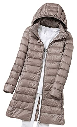 Piumino Leggero Donna Lungo Con Cappuccio Puffer Jacket Donna Piumini Leggeri Lunghi Donna Giacca Trapuntata Cappotto Giubbino Giacche Giaccone Piumino Oversize Donna Taglie Forti Down Jacket Cachi L