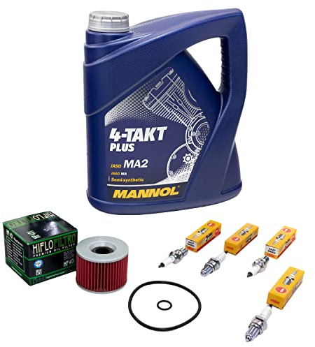 Wartungspaket Öl 4L + Ölfilter + Zündkerzen für Kawasa ki ZR-7 750 F ZR-7 750 S ZR750FF ZR750FH Bj 1999-2004
