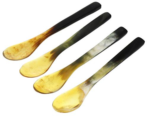 HEMOTON Horn Löffel Eierlöffel Perlmuttlöffel Kaviarlöffel Kaffeelöffel 4 Stücke Teelöffel Rührlöffel Kuchen Löffel Eislöffel Suppenlöffel für Kaviar Eier Dessert Pudding Joghurt Serving