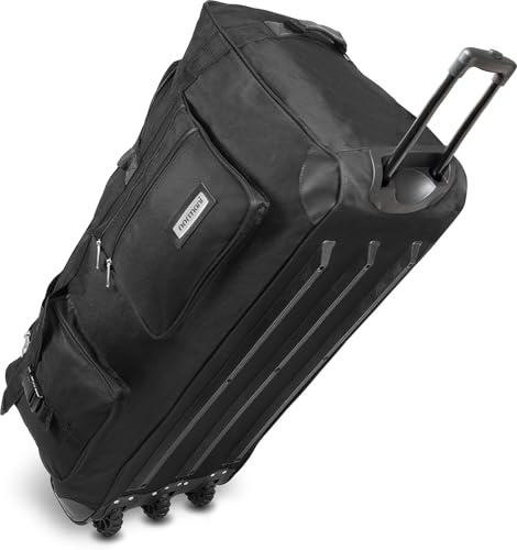 Leichte XXL Reisetasche mit 3 Rollen 80 Liter Volumen Robust wasserabweisend reißfest leicht zu reinigen Dunkelschwarz 80 Liter