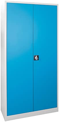 ADB Flügeltürenschrank 92x42x195 cm, Werkstattschrank, Materialschrank, Büroschrank, Metallschrank, Hochschrank, Schrank grau-blau