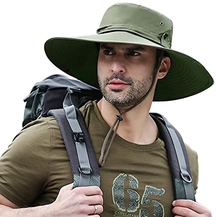 DORRISO Large Bords Chapeau de Soleil Bucket Hat pour Hommes Protection UV UPF 50+ Imperméable Convertible Réglable pour Randonnée Plage Jardinage Vacances Vélo Camping Trekking Vert
