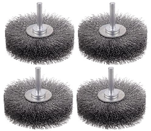 Rocaris Drahtbürste für Bohraufsatz, 7,6 cm, robuste Bürsten für Farb-, Rost- und Korrosionsentfernung, 0,0000 mm Karbonstahl, 0,64 cm Schaft, 20.000 U/min, 4 Stück