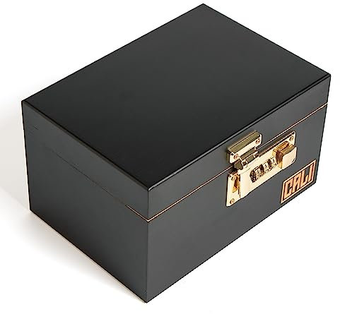 CALI Lockable Bamboo Stash Box with Hinged Lid (Black)