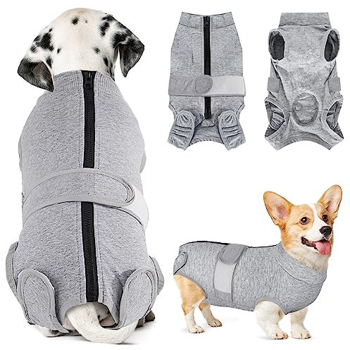 SlowTon Hundebody nach Op, weicher atmungsaktiver Leckschutz Anti-Wundlecken Erholungsanzug mit Reißverschluss, E-Halsband Alternative Einteiler für Hundebody nach Kastration Rüden Hündin
