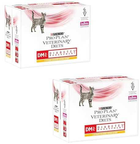 Pro Plan Veterinary Diets Gestion du Diabète au Poulet pour Chat | Pack Double | 2 x 10 x 85 g | Sachets Fraîcheur | Régulation de la Glycémie