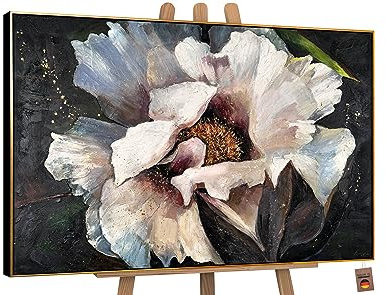 YS-Art Abstrakt Acryl Gemälde auf Leinwand Pfingstrose II handgemalt Wandbilder Wohnzimmer modern Wohndekor Bilder Büro Blumen Blüte Rose echte Kunst mit Rahmen 140x100 cm