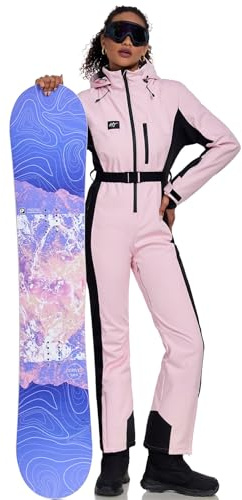 HOTIAN Tuta Da Sci Da Donna Tuta Da Sci In Un Pezzo Inverno Neve Calda Sciando Antivento Impermeabile Tuta Da Neve All'Aperto Con Cappuccio Ispessimento Tuta Da Sci Pink S