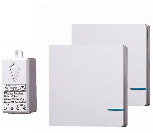 Meichoon Impermeable Interruptor de luz Inalámbrico y Kit Receptor No Requiere Cableado Alcance de Hasta 100 pies Programable y Ampliable Fáciles de Instalar 2 Interruptores + 2 Receptores