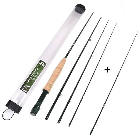M MAXIMUMCATCH Maxcatch Extreme Graphite Fly Fishing Rod with IM7 Carbon Blank, Hard Chromed Guides, A Cork Grip (Size:3/4/5/6/7/8/10wt) (Extreme Rod+A Spare Tip Section, 9ft 5weight 4sec)
