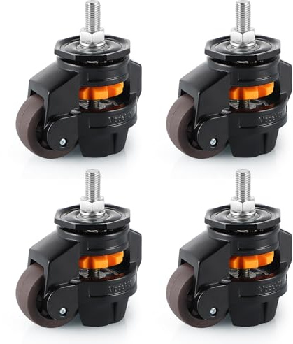 Skelang 4 Pcs Stem Leveling Machine Caster, Retractable Caster Wheel for Industrial Machine Equipment, Heavy Workbench, Movable Furniture, Total Load Capacity 2200Lbs