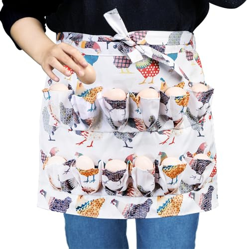 Eorbow Chicken Egg Collecting Apron, 12 Deep Pockets Eggs Gathering Holding Apron, Farmhouse Fresh Egg Holder Carrier Aprons for Hen Duck Goose Eggs, Housewife Women Adults Easter Kitchen