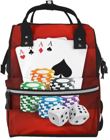 OrcoW Poker Turnier Print Windeltasche Mumie Rucksack Große Kapazität Multifunktions Wasserdichte Windeltasche Für Mama Und Papa, Schwarz , One size