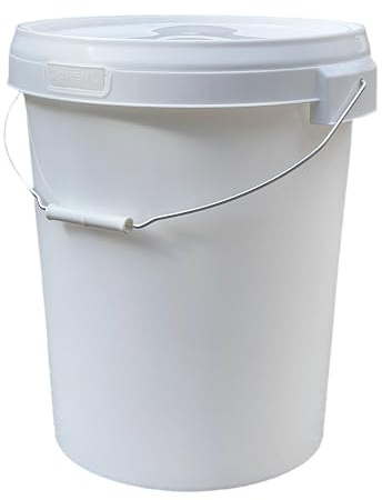 10 x 25L Plastic Bucket Pail + Handle & Lid - Heavy Duty ¦ Food Grade BPA Free ¦ Multi-use Fermentation Feed Dry Food Liquid Chemicals Hydroponics Storage Container WHITE