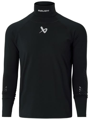 Bauer Hockey Neck Protect Long Sleeve Shirt, Youth (Youth Large) Black
