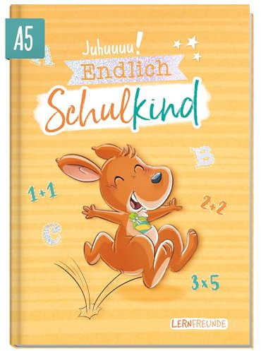 Häfft® Endlich Schulkind A5 Erinnerungsalbum zur EinschulungKänguru Hardcover Einschulungsbuch Schulanfang, erster Schultag, Geschenk für die Schultüte - nachhaltig & klimafreundlich