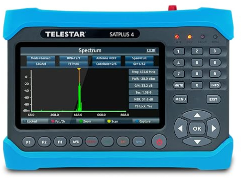 TELESTAR SATPLUS 4 – Messgerät (für DVB-S/DVB-S2/DVB-C/DVB-T2, WLAN, Glasfaser, Unicable, 7″ Bildschirm, Live-TV-Bild)