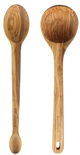 Bloomhouse Italienisches Olivenholz, extra groß, 35,6 cm Schöpfkelle und Probierlöffel-Set, 2-teilig