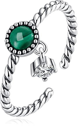Damen-Ring aus 925er-Sterlingsilber, Malachit-Ring in offener Größe für Damenschmuck, grüner Edelstein-Ring