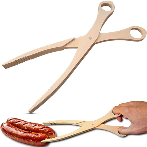 OSTENTO kökstång trä, grilltång, kökssax i trä, kökstång för korv, rostat bröd, frukt, bröd, gurkor, sallad (1 träsax)