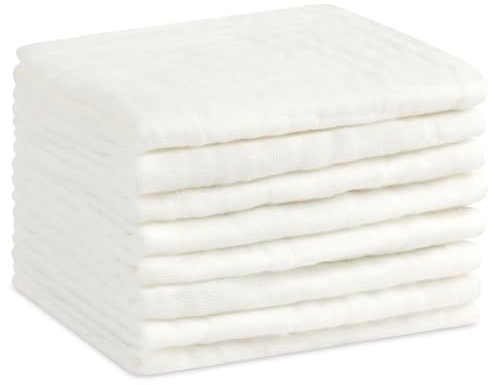 Aolso Baby bomull musseliner 30 x 30 cm, 8 st barn ansiktshandduk, muslinhanddukar, mjuka muslindukar för bebisar, babyguts för nyfödda vita