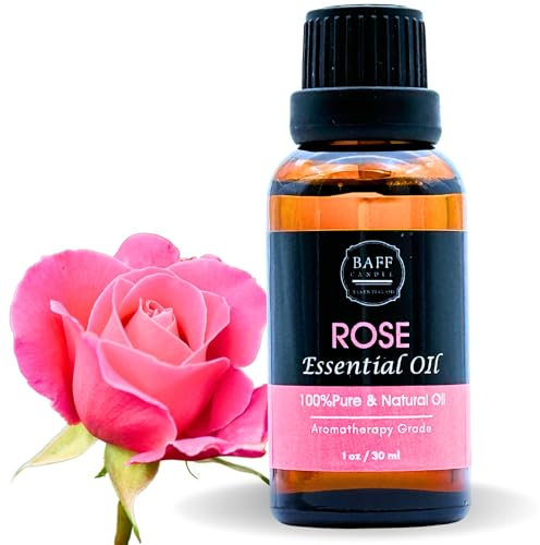Baff Candle Rose Essential Oil 100% Pure l Aromatherapy Grade 30ml I Therapeutic Grade Rose Essential Oil I Natural and Organic,Diffusion in Diffuser I Vegan I Diffusers for Home &Office