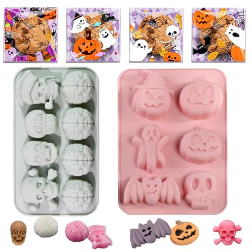 3 teiliges Set 10 in einer Reihe Halloween Silikonform, Totenkopf Schokoladenform, lebensmittelechtes Silikon, geeignet für selbstgemachte Süßigkeiten, Pudding, Eiswürfelform (grau)