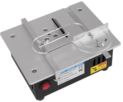 Konfiur Mini Tischkreissäge mit 4 Klingen, 7-Gang-Netzteil Einstellbarer mini kreissäge, 96W Präzisions Table Saw, 0,1-15mm Sägeblatt Höhenverstellbarer für Heimwerker, Holzbearbeitung, Metall