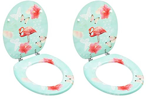 ShGaxin Toilettensitze mit Deckel 2 STK. MDF Flamingo-Design, Klodeckel, Toilettendeckel, Wc Sitz, Klobrille, Wc Deckel, Toilettenbrille,