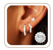 ZHESHY 3 Paar Creolen Silber 925 Gold Damen Kleine Ohrringe Hängend Set | Hypoallergene Wasserfest Goldene Silber Ohrstecker,Ohrringe Hängend,Mehrere Ohrloecher Helix Piercings Set,Schmuck Für Frauen