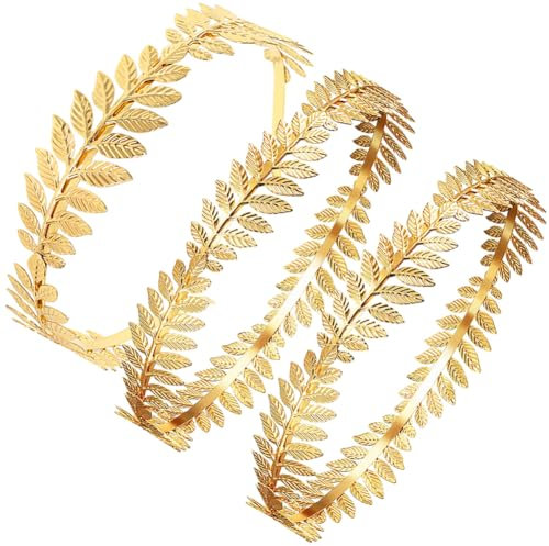 MEZHEN Tiara Gold Krone Römische Kopfschmuck Lorbeerkranz Krone Braut Haarschmuck Diadem Hochzeit Geburtstags Tanzparty Bankett Brautschmuck Damen 3 Stück