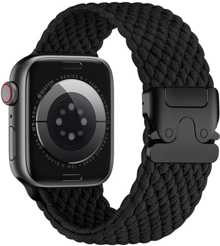 Epova flätade armband kompatibla med Apple Watch-armband 42 mm 40 mm 41 mm 38 mm - kvinnor män stretchiga tyg nylon sportband för iWatch SE 3 Serie 11 10 9 8 7 6 5 4 3 2 1, svart