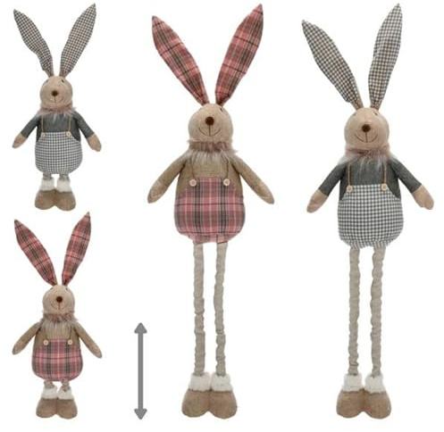 itsisa Dekofigur Osterhase Hoppel mit Latzhose & Teleskopbeinen (2er Set) H:53-75 cm - Osterdeko, Hase Ostern, Dekoration Frühling